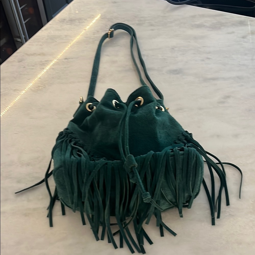 Green Fringe Bucket Bag